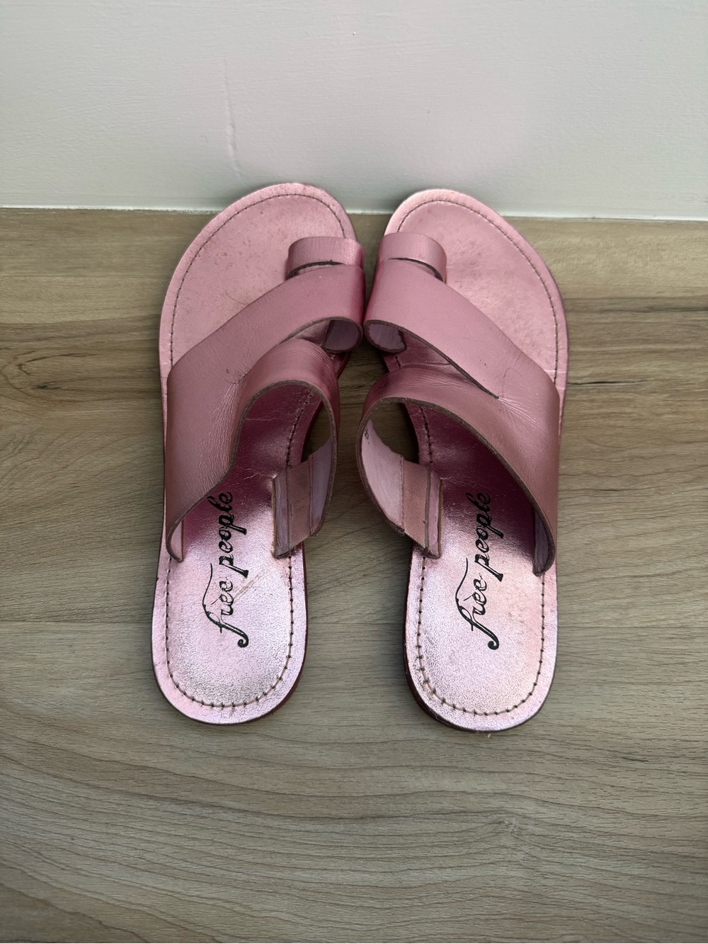 Free People Pink Leather Cross-Over Slide Sandals